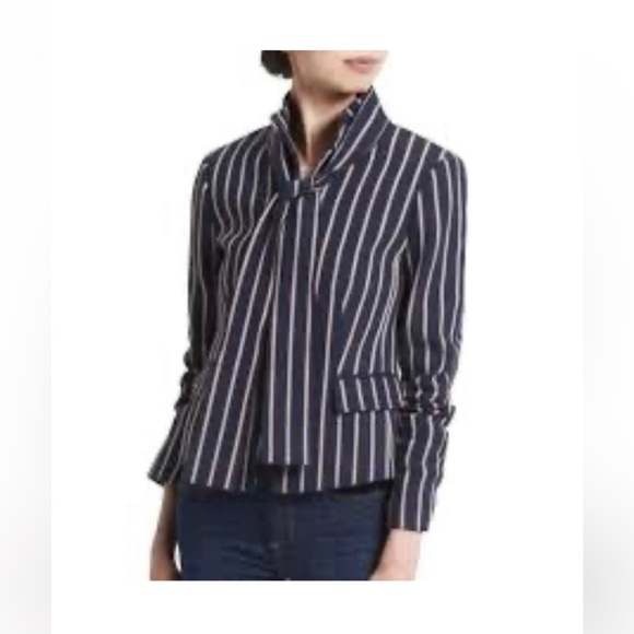 Banana Republic Navy Blue Nautical Stripe Blazer Jacket Size 10 - Picture 1 of 5